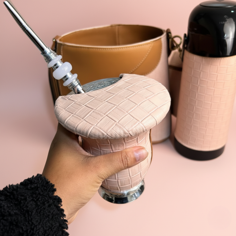 Kit Mateira Chimarrão Completo Rosa Bebê 6 Peças Premium Delicado