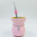 Cuia Premium Rosa Bebê com Corrente Prateada e Bomba Inox