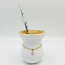 Cuia Premium Branca com Corrente Dourada e Bomba Inox