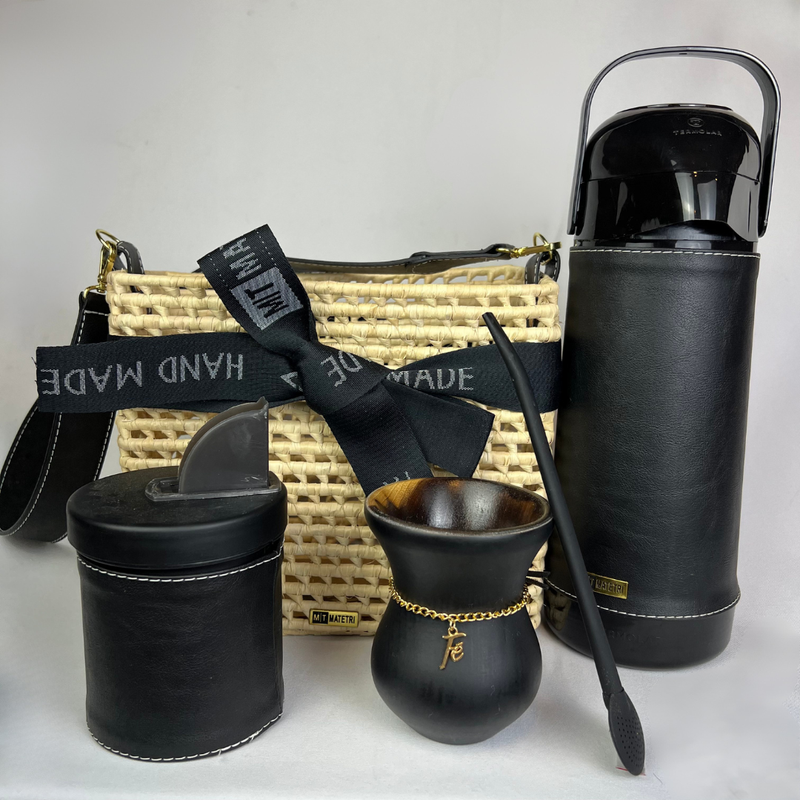 Kit Mateira Premium 5 Peças Preto Fosco com Cesta de Palha