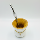 Cuia Premium Branca com Corrente Dourada e Bomba Inox