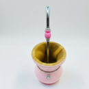 Cuia Premium Rosa Bebê com Corrente Prateada e Bomba Inox