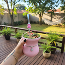 Cuia Premium Rosa Bebê com Corrente Prateada e Bomba Inox