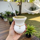 Cuia Premium Branca com Corrente Dourada e Bomba Inox