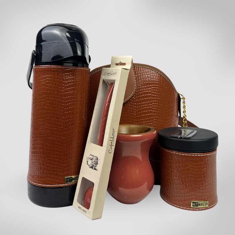 Kit Mateira Completo 5 Peças Couro Texturizado - Caramelo Premium