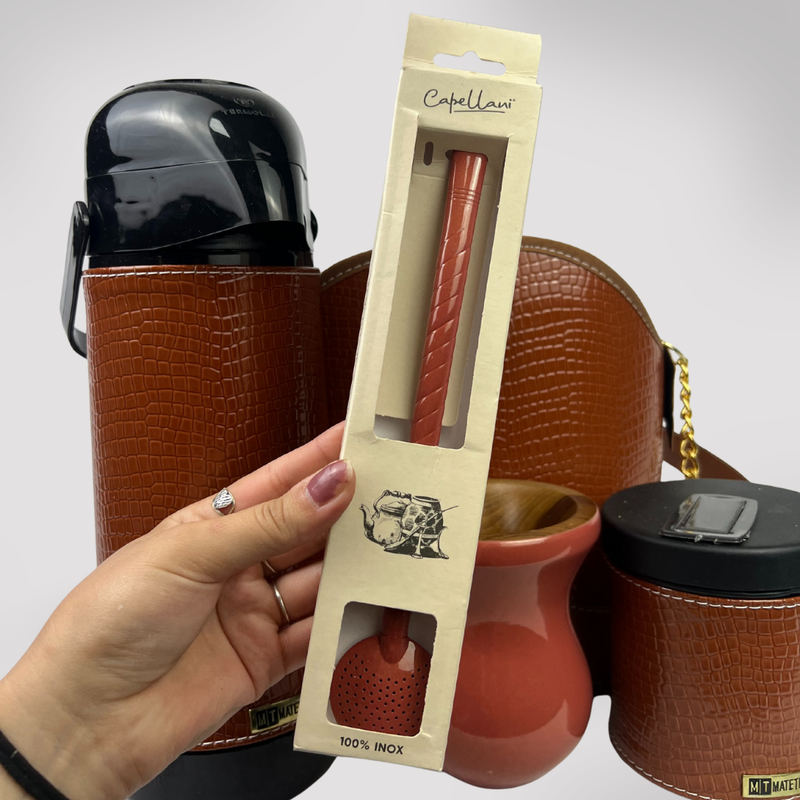 Kit Mateira Completo 5 Peças Couro Texturizado - Caramelo Premium