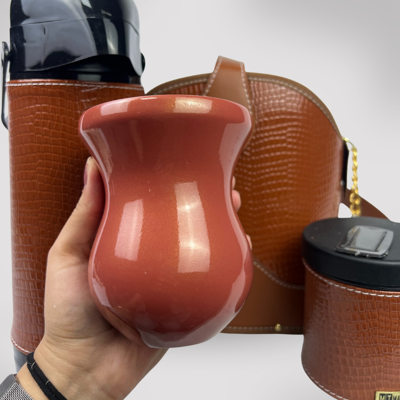 Kit Mateira Completo 5 Peças Couro Texturizado - Caramelo Premium