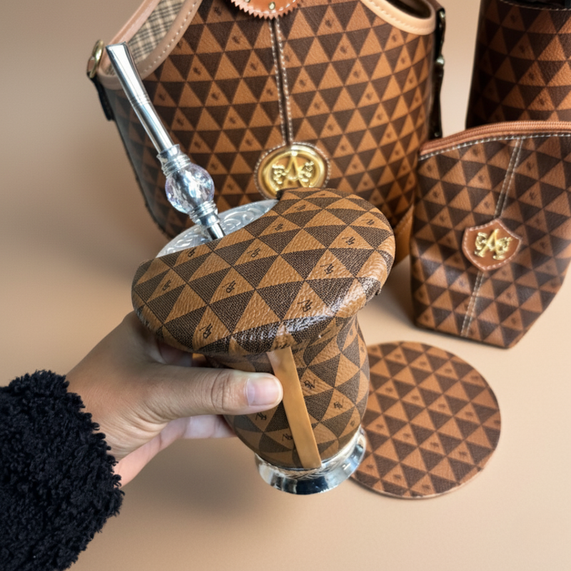 Kit Chimarrão Estampa Geométrica Premium 6 Peças - Térmica 1L