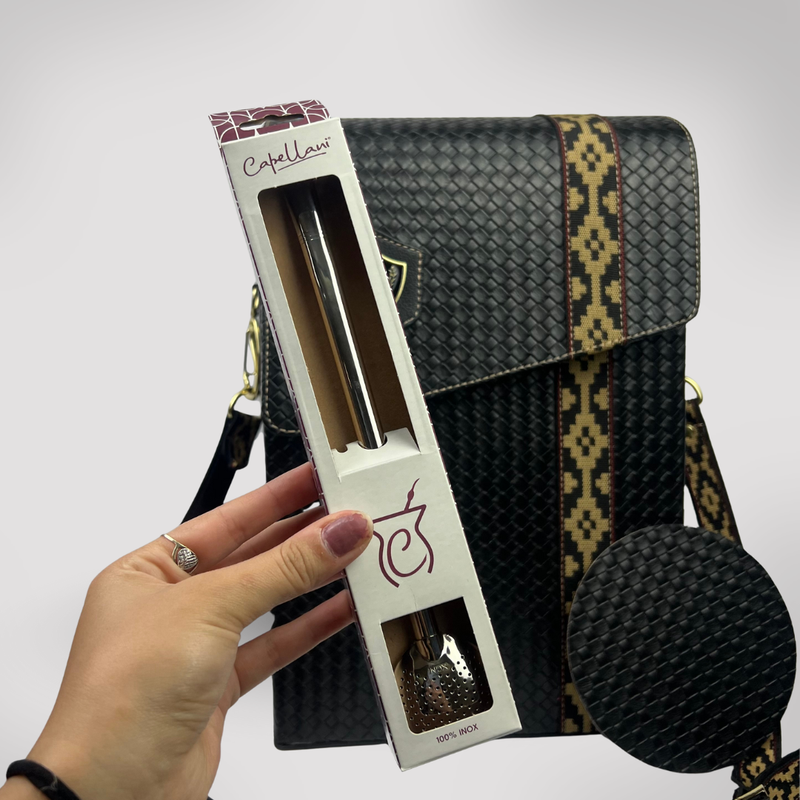 Kit Mateira Premium 6 Peças Preto Trançado - Faixa Geométrica Dourada