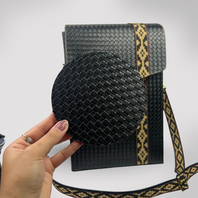 Kit Mateira Premium 6 Peças Preto Trançado - Faixa Geométrica Dourada