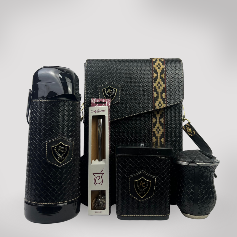 Kit Mateira Premium 6 Peças Preto Trançado - Faixa Geométrica Dourada