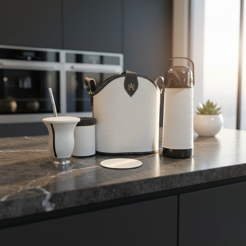 Kit Chimarrão Branco Clássico Premium 6 Peças - Térmica 1L