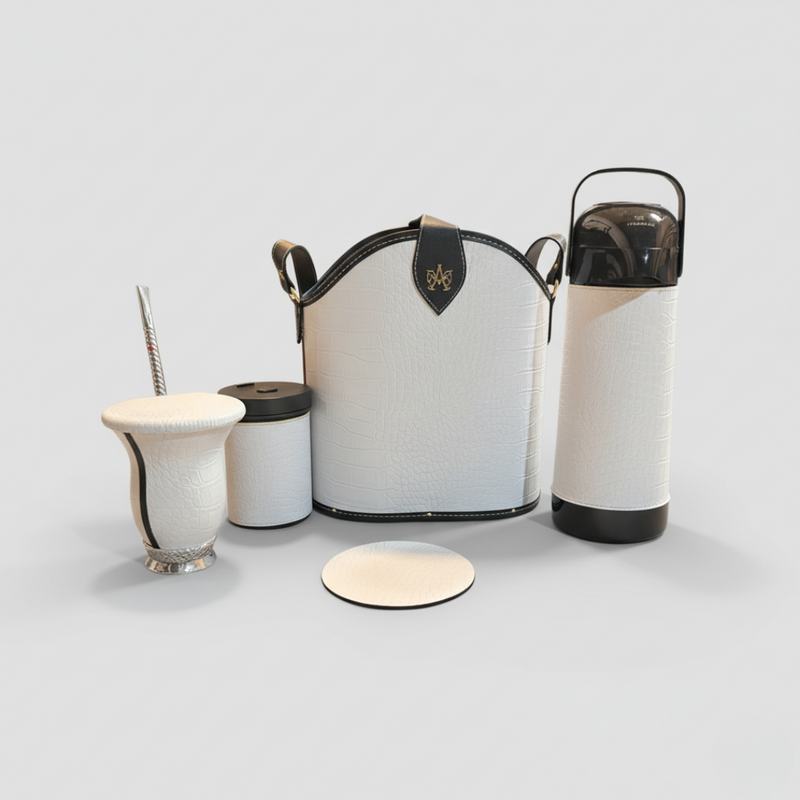 Kit Chimarrão Branco Clássico Premium 6 Peças - Térmica 1L