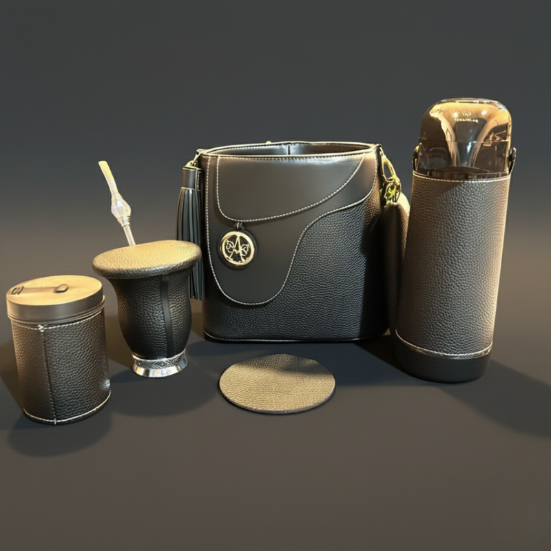 Kit Chimarrão Preto Fosco Premium 6 Peças - Térmica 1L Termolar