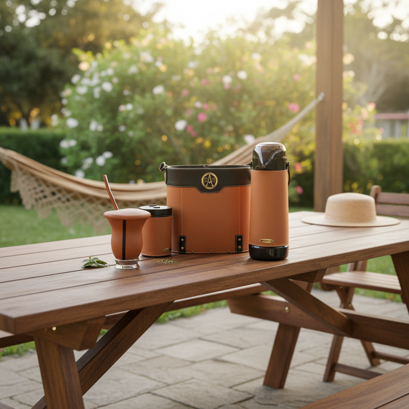 Kit Chimarrão Caramelo Premium 6 Peças Moderno - Térmica 1L