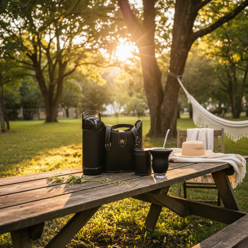 Kit Chimarrão Preto Fosco Premium 6 Peças - Térmica 1L Termolar