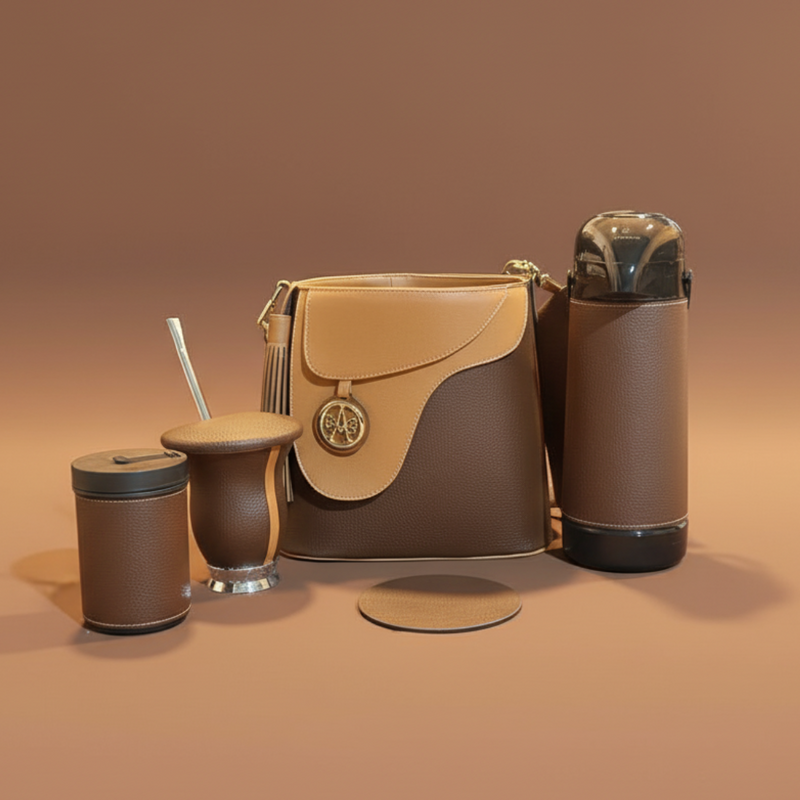 Kit Mateira Chimarrão Caramelo Marrom Elegante 6 Peças